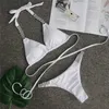Beyaz Bikini Seti Yeni Kristal Bikini 2020 Bandaj Mayo Kadın Üçgen Mayo Kadınlar Halter Üst Mayo Bathers