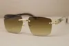 Whole- Rimless T8300816 Black White Buffalo Horn Sunglasses Men Men Brand Designer Glass Frame Size54-18-140mm240W