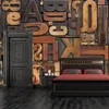 Vintage Letter Number Wallpaper 3D Giant Mural Painting bars KTV cafe Hallway restaurant decor Personality Wallpaper 000