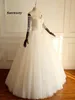 Off Shoulder 3/4 Long Sleeve Tulle Bridal Gowns Beaded A-line Lace Custom Wedding Dresses