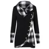 Mulheres Hoodies Moletons Blusa de Inverno Mulheres Manga Longa Tartan Túnica Suéter Botão Teclado Turtleneck Feminino Tops