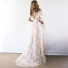 Boho Gelinlik 2021 V Yaka Kısa Kollu Dantel Plaj Gelin Kıyafeti Backless Custom Made A-Line Gelin Elbiseleri