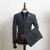 Edelwolle Hochzeits -Smoking 2020 Dunkelgrau Tweed Fischgräten Taschen Bräutigam Kear Men039s Anzug Westen Groomsmen Outfit Slim Fit Men8393817