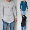 Moda Erkek Gömlek Ekip Boyun T-shirt Uzun Kollu Katı Renk Boyutu S-XXL Erkekler için Rahat Rahat Erkek Giyim Polyester T-shirt