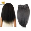 Kinky Straight Clip In Hair Extensions Virgin Remy Humanhair Naturlig Svart Färg Dybara Blekbara 100gram 7 stycken