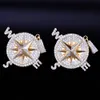 Compass Shape Necklace & Pendants Gold Silver Color Iced Cubic Zircon Men's Hip hop Jewelry With Tennis Chain