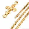 Fashion Stainless Steel Silver Gold Tone Cross Necklace Pendant for Men Byzantine Chain Necklace Boys Gift 6mm 22Inch NP80