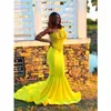 2020 preto encantador Meninas Sereia Plus Size Prom vestidos longos Amarelo manga comprida Varrer Evening Party Train Vestidos baratos