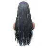 Natural Black Braided Lace Front Peruki Długie Warkocze Peruki 18-24 calowe Glueless Syntetyczne Koronki Frontowe Peruki Dla Czarnych Kobiet Włókna Włókna