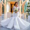 Güney Afrika Mermaid Gelinlik Artı Boyutu Sequins Aplikler Sheer Uzun Kollu Gelinlikler Kadınlar için Sweep Tren Düğün Vestidos