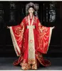 Peri Tang Suit Hanfu Sahne aşınma Çin Antik Kadınlar Elbise Çiçek Vintage Kraliçe Prenses düğün Elbise TV Filmi Performans Kostüm kırmızı
