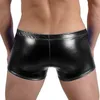 Mens Sexy Faux Leather Shiny Boxers Exotic Underwear Gay Male Latex Wetlook Shorts Panties Bikini Swimwear Cool Fetish Lingerie