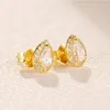 Luxury designer Rose gold Stud Earring for Pandora yellow gold plated Sparkling Teardrop Halo EARRING Real Sterling Silver Women Earring