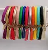 EUB 10pcs mixed colors PU Leather O Key Chain Custom Circle Tassel Wristlet Bracelet Keychain Women Girl Key Ring Wrist Strap9007999