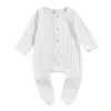 Baby Footies Kids Boys Girls Solid Article Pit Jumpsuits Infant Plaid Pocket Rompers Newborn Long Sleeve Knitted Button Onesies PY4914397