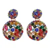 Wholesale-designer exaggerated vintage geometry box circular diamond colorful rhinestone crystal pendant stud earrings for women girls