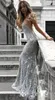 Сексуальные спинки серебряные платья выпускного вечера русалка блестки спагетти ремни разведка поезд длительное вечернее платье формальный случай носить на заказ