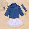 Set di abbigliamento carino Ragazza Baby Manica lunga Denim Top Tutu Gonna Fascia Tre pezzi Set3379223