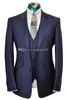 Wysokiej jakości dwa przyciski Navy Blue Groom Tuxedos Notch Lapel Groomsmen Mens Wedding / Prom / Dinner Best Man Blazer (Kurtka + Spodnie + Kamizelka + Krawat) K91