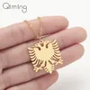 Albanie Aigle Pendentif Collier Blason Double Tête Aigle Collier Ethnique En Acier Inoxydable Pour Femmes Hommes Cadeaux