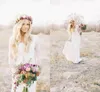2019 Vintage Bohemian Hippie Lace Wedding Dresses Country Style Long Sleeves Plus Size Sheer Lace Boho Bridal Gowns V Neck Custom Made