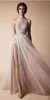 2019 Moderne Prom Dresses Sexy One Shoulder A Line High Split Side Sequin Lange Avondjurken Backless Custom Made Silver Party Dress