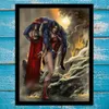 Poster Art Decor Wonder Woman Carrying Batman and Superman Print Canvas Painting - Ready To Hang - Framed