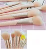 7pcs Makeup Brush Set Professional Pink Oblique Handle Eyeshadow Blush Powder Eyebrow Make Up Brushes Kit with Quicksand Glitter bag