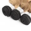 1B27 ombre blond hårbuntar med stängning Brasiliansk kroppsvåg 50g bunt 10 12 tum kort bob hår remy mänskliga hårförlängningar271g