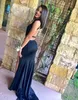 Sexy Open Leg Revealing Black Mermaid Arabian Women Evening Dresses New Elegant Kaftans Long Party Evening Dress