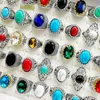 Moda 30 sztuk/partie turkusowe pierścionki pasma biżuteria Kryształowy antyczny antyczny Srebrny Kamień Naturalny Pierścień Women Men Prezent