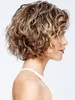 perruque de cheveux courts ondulés mélangés brun blond avec côté séparé perruque synthétique de fibre résistante à la chaleur perruque de mode capless pour les femmes