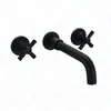 Rolya Groothandel Massief Messing Bouw Matte Zwarte Dubbele Handgrepen Wandmontage Badkamer Kraan Basin Mixer Set