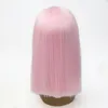 Attaccatura dei capelli naturale Rosa Caschetto corto Parrucche Glueless Liscio Parrucca frontale in pizzo sintetico Fibra resistente al calore 150% Densità della densità Parrucche Cosplay Per Donna