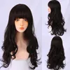 Shangke Long Wavy Synthetic Wigs for Women Fiber Fibre Black Brown Chocolate Color With Bangs Cosplay Fake Hair