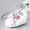 2019 kvinnor rosa band charm armband för kvinnlig bröstcancer medvetenhet utdragbar silver tråd armband ammande överlevande smycken gåva