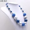 MHS.SUN 1PC Mode bébé bleu + argent chunky collier de perles filles bubblegum gumball collier fait main pour cadeau d'anniversaire enfants