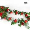 Guirlande de fleurs artificielles de 2.2m, 16 têtes de vignes de roses en rotin pour la maison, fête, mariage, décoration de jardin