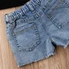 2 pezzi Tshirt per bidoni della bambina per neonati topdenim pantaloni corti abiti per bambini set6010283