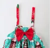 Enfants Filles Robes De Noël 4 Conception Noeud Papillon Père Noël Moose Imprimé Sling Dentelle Robe Enfants Designer Filles Parti Peform Costume 2-7T