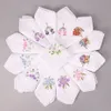 5PCS Vintage Bomull Tjej Kvinnor Servett Broderad Butterfly Lace Flower Handkerchief C19041301