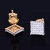 New 8mm Square Stud Earring for Men and Women's Charm Ice Out CZ Stone Rock Street 18k Gold Plated Silver Color