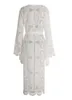 Boho Estilo Vestidos Mulheres Cor Sólida Rendas Longo Vestido Sexy Transparente Cardigan Beach Party Maxi Robes Elegantes Femininos Verão Branco Vestidos