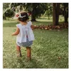 Kinderkleidung 2019 Sommer Kleinkind Baby Mädchen Kleidung Rüschen Weiß Top Minikleid + Plaids PP Unten Kurze Hosen Kinder Casual Outfits Set