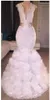 Charming Backless Organza Mermaid Prom Dresses V-neck 레이스 티셔츠 2K19 Black Girl Party Gestes 플러스 사이즈 이브닝 드레스