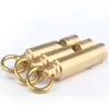 Wholesale 9.5*50mm wholesale Pure Brass whistle Mini Keyring Keychain Copper whistles Outdoor Emergency Survival tool