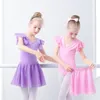 Hela barn flickor balettklänning Gymnastik Leotard kjolad kläddans slitage korta ärm långa ärmar med chiffong kjol5506794