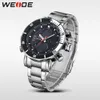 WEIDE Mens Quartz Digital Sports Auto Date Back Light Alarm Repeater Multiple Time Zones Stainless Steel Band Clock Wrist Watch