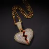 Iced out Small Heart Pendant Necklace With Rope Chain Gold Silver Color Cubic Zircon Hip hop Jewelry272M