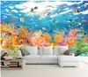 3D фото обои на заказ 3d фрески обои аквариум подводный мир коралловые рифы рыбы морской пейзаж гостиная диван телевизор фоне стены